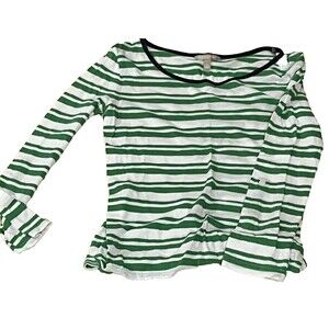 BANANA REPUBLIC Top Long Sleeve‎ T Shirt Green White Stripe Women Small Preppy